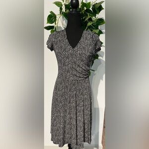 Black n tan print dress - faux wrap NWT